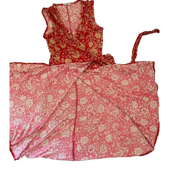 Soprano Red and Beige Floral Wrap Dress Womens Sz S - Picture 14 of 14